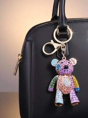 Sweet Colorful Full Crystal Big Bear KeyChain and Bag Charm